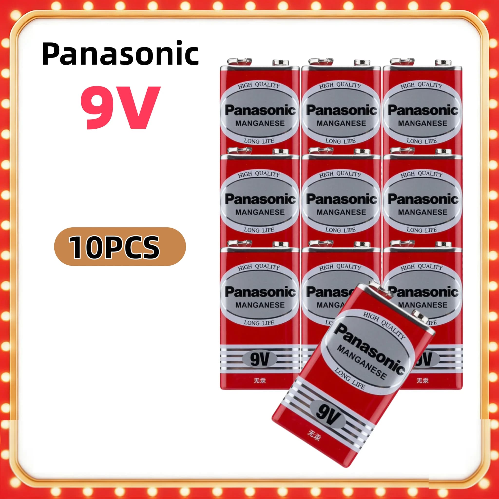 Batteria Alcalina Originale Panasonic 6F22ND 9V, Senza Mercurio, Lunga Durata, per Rilevatore di Fumo/Sveglia/Microfono Wireless