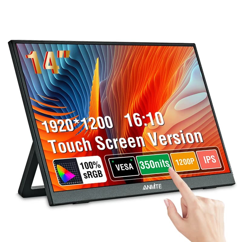 Anmite 14 Inch Touch Screen Portable Monitor Non-touch optional 16:10 400cd/m2 Gaming Display For XBox PS4/5 Switch Loptop