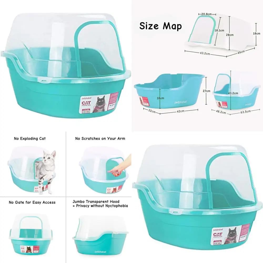 Lettiera per Gatti Extra Large con Coperchio, Colore Teal