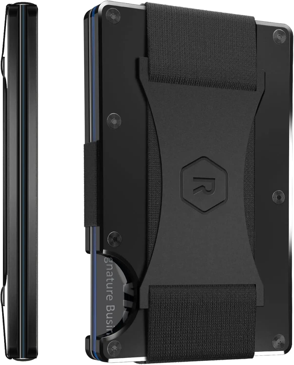 Portafoglio sottile e minimalista da uomo: porta carte con tasca frontale con blocco RFID e cinturino per contanti, design compatto in nero reale