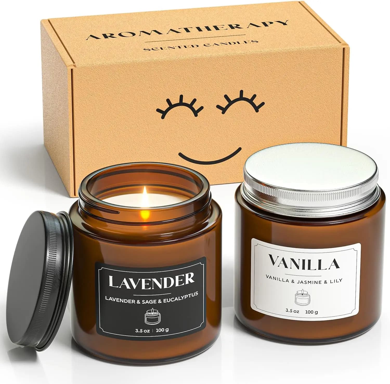 Set Regalo di Candele Profumate per Alleviare lo Stress, Candela Premium in Soia con Lavanda e Vaniglia, Durata 60 Ore (Nero e Bianco, 7 oz)