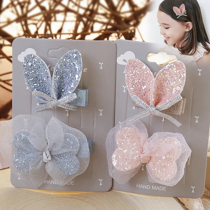 Sequin Cute Rabbit Ears Hair Clips for Girl Korean Bow Princess Baby Duck Tongue Clips Sweet Barrettes Kids Hair Accessories