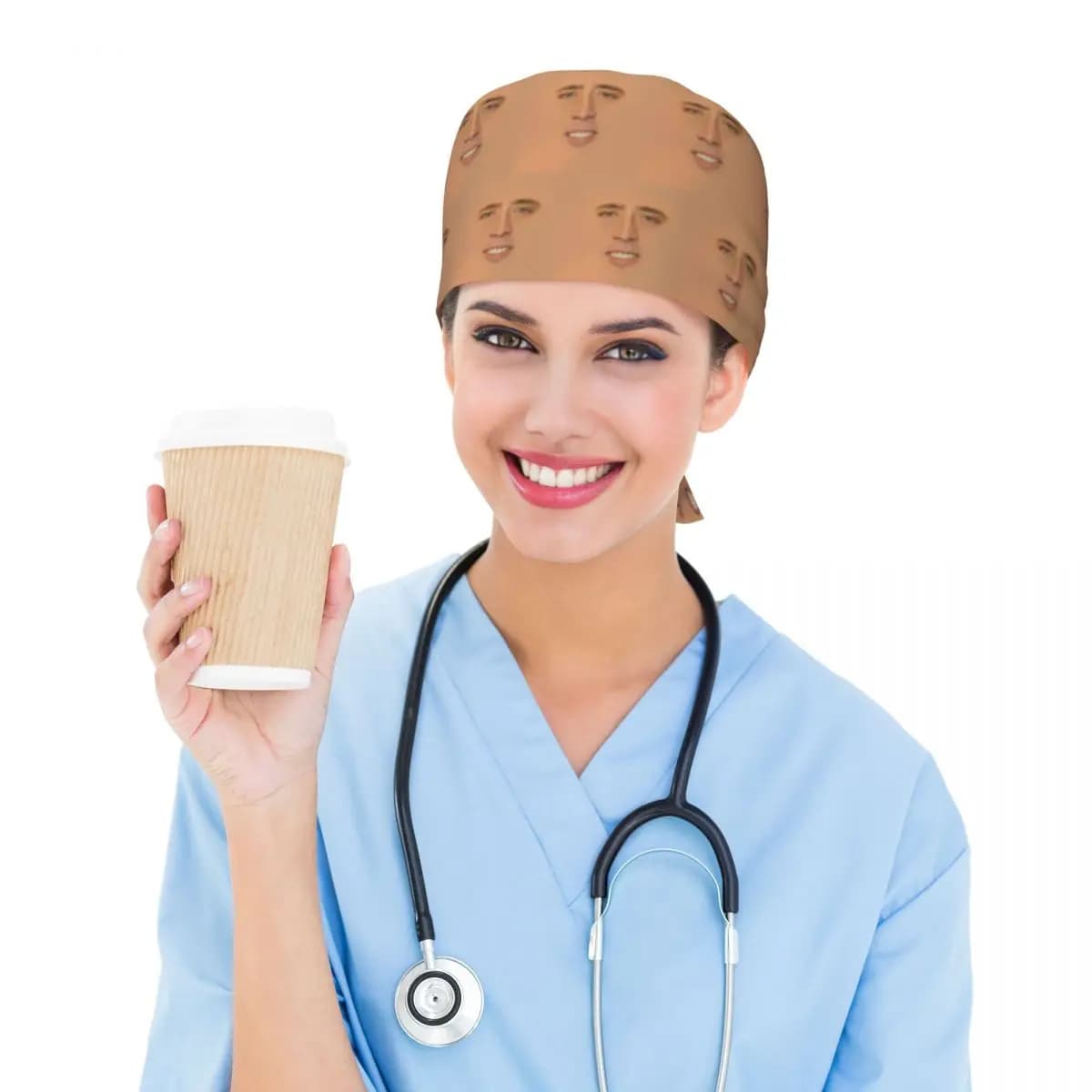 Nicolas Cage Giant Face Scrub Hat Doctor Working Surgical Cap Unisex Adjustable Nursing Caps for Dentist