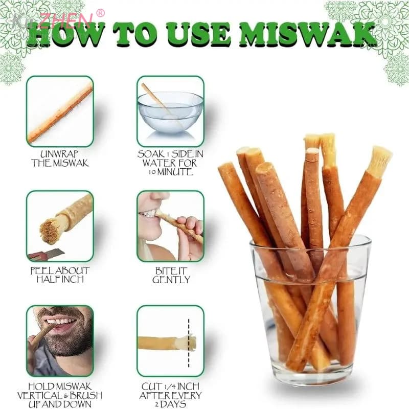 1 pz S/L Misvak spazzolino da denti portatile naturale Miswak spazzolino tradizionale sbiancante per denti e bastone manuale per la cura dei denti per i viaggi