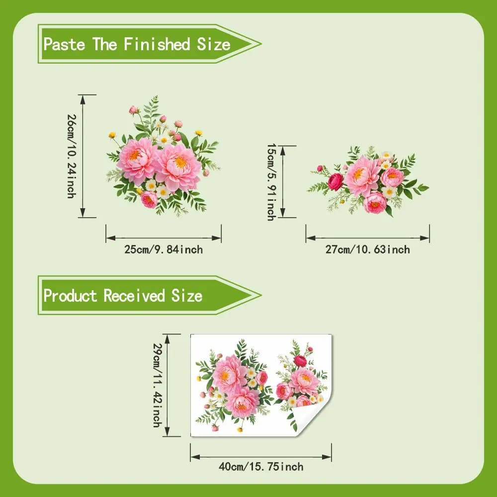 Peony Design Waterproof PVC Sticker for Bathroom Wall for tile Glass Mirror Decor Self Decal Pink 25x26cm 27x15cm 40x29cm