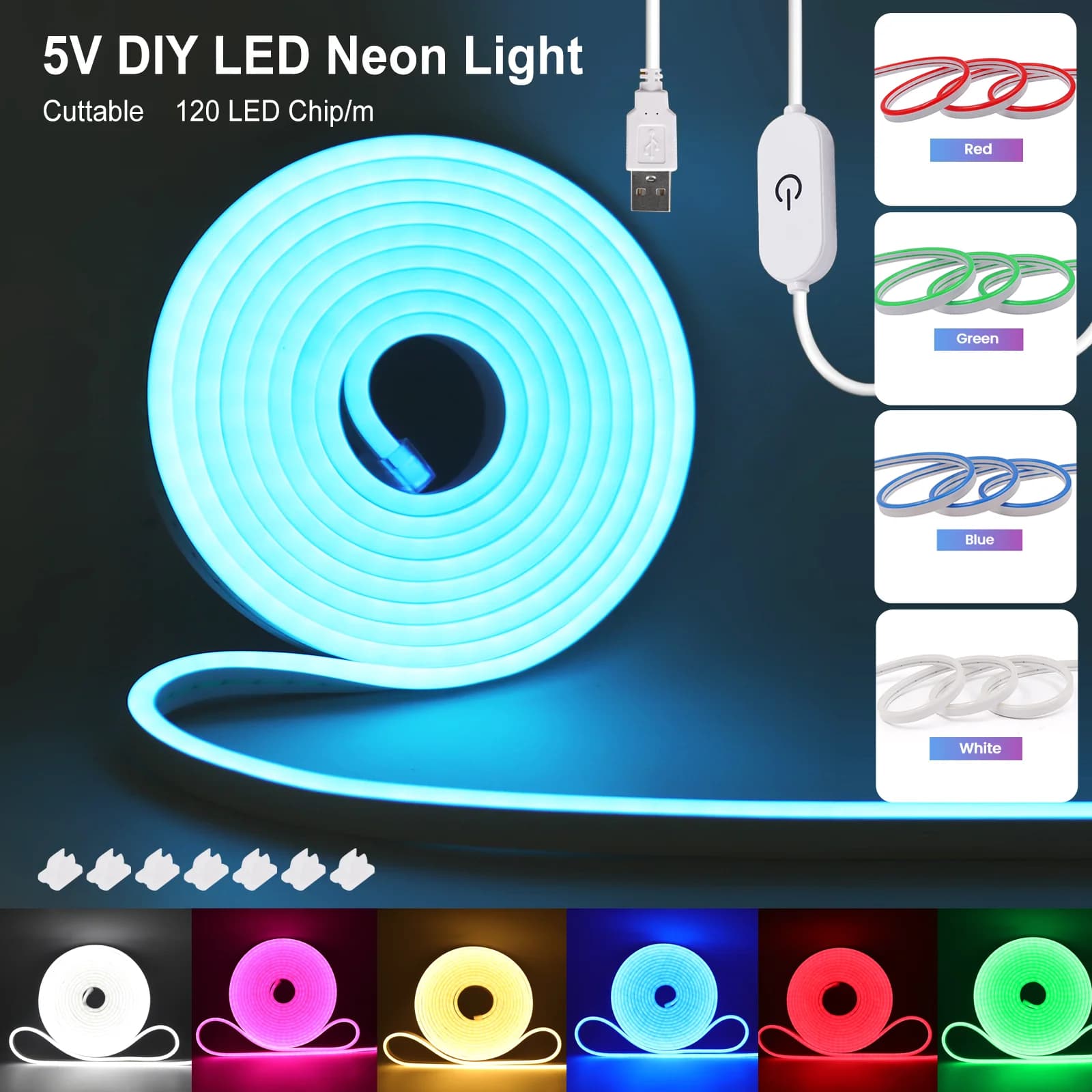 LED Neon Sign Light 5V USB Sensore tattile Dimmerabile Impermeabile Lampada al neon Striscia Nastro flessibile Silicone Camera da letto Retroilluminazione Decorazioni fai da te