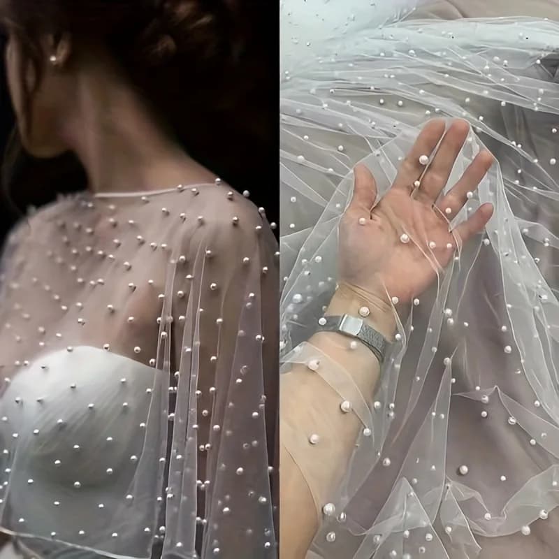 Elegante Sciarpa/Coprispalle da Sposa in Pizzo con Perle, Mantella Corta, Giacca da Festa, Accessorio per Abito da Sera