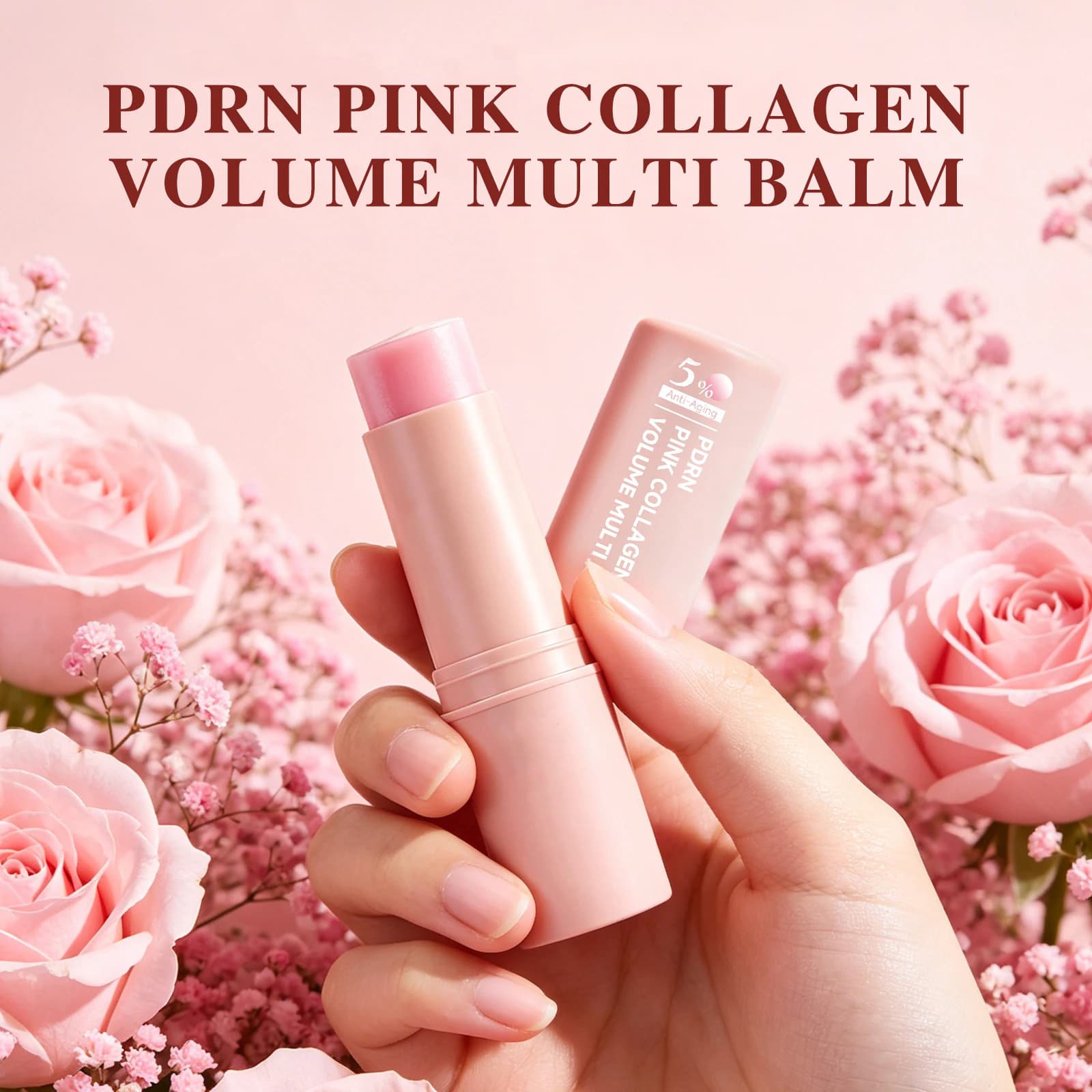 Stick Balsamo Multi-Volume al Collagene Rosa PDRN, Crema Anti-Rughe Rassodante per Occhi, Collo, Fronte e Viso, Rivitalizza la Pelle
