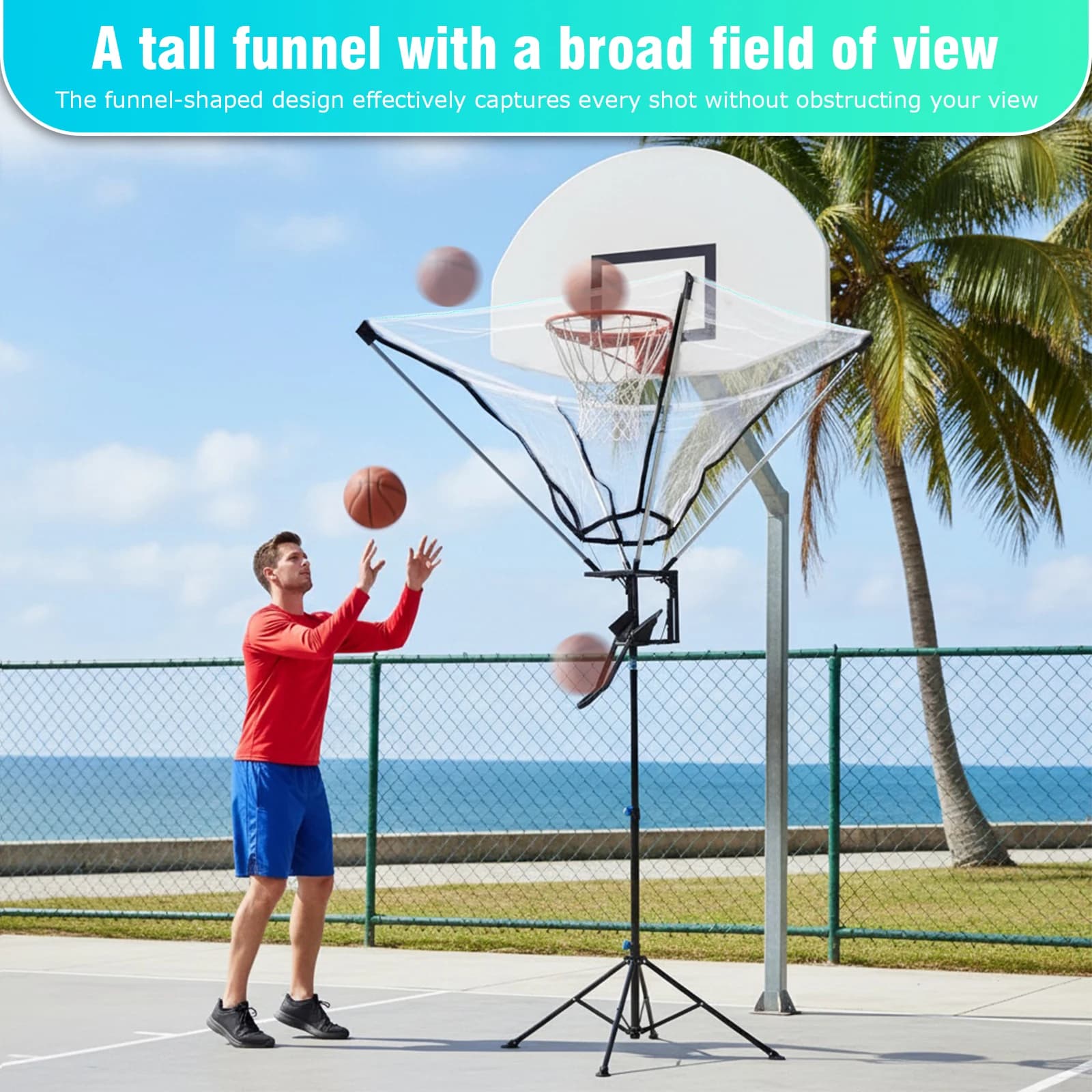 Basketball Recovery accessory with 180° angle Training Apparatus for Basketball Shooting with Ball Return System, Easy to Fit, with Rotating Wheel