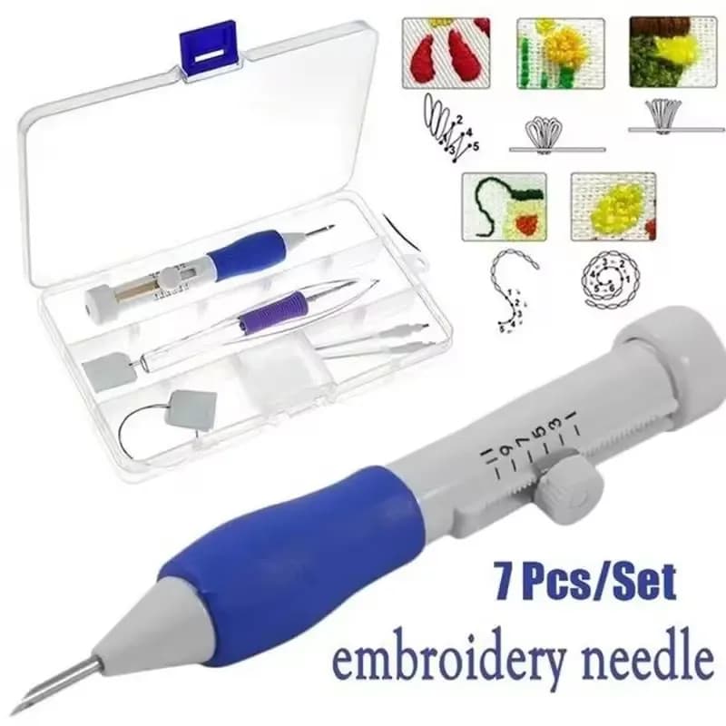 7Pcs DIY Embroidery Punch Needle Kit with Pen Set for Clothes Knitting Sewing - Complete Stitching Tools Box