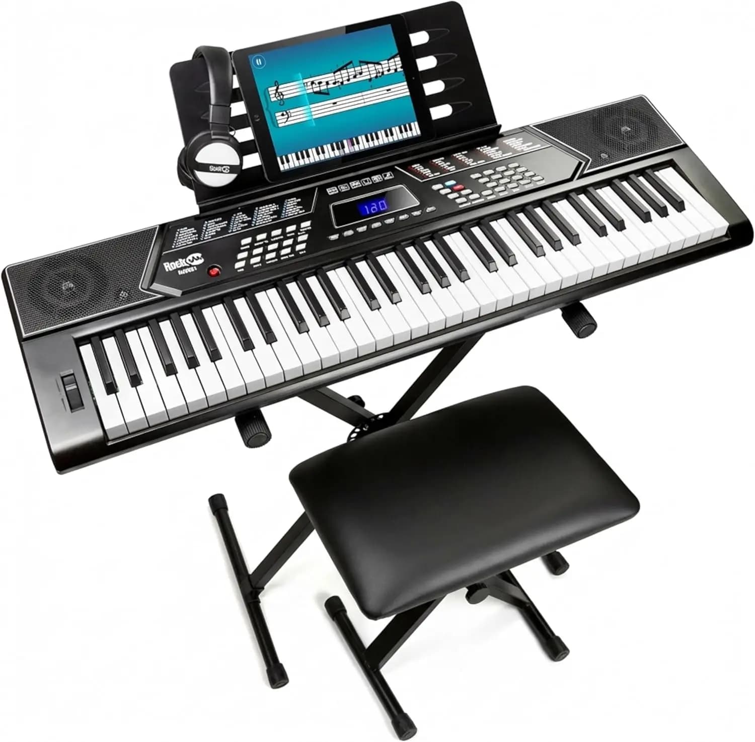 Pianoforte Digitale a 61 Tasti con Supporto, Panca, Cuffie, App e Adesivi - Kit Completo per Principianti