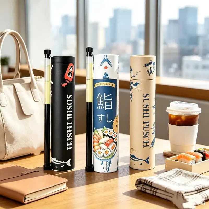 Round Sushi Push Box With Sauce Straw Food Grade Paper Tube Push Up Container Sushi DIY Packaging Tools