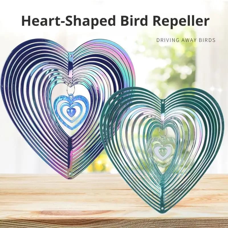 3D Heart Wind Spinners Garden Hanging Ornaments, Bird Deterrent Hanging Yard Spinner Rotating Wind Chime for Outdoor Decoration