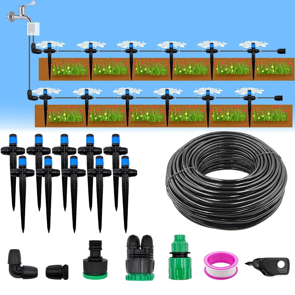 Kit sistema di irrigazione a goccia da 1/4", flusso regolabile, spruzzatore con serratura, irrigazione automatica spinata, per giardino, fattoria, bonsai, fiori