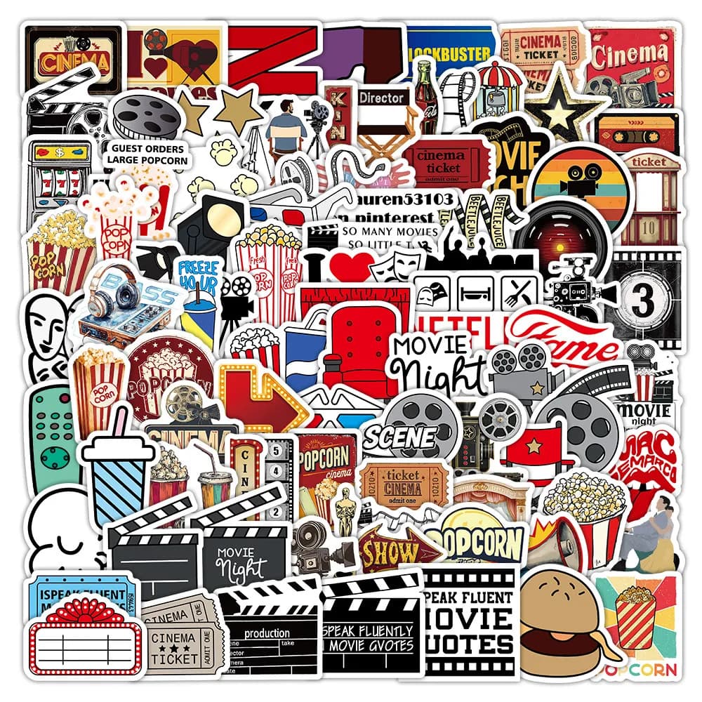 103Pcs Movie Theater Themed Stickers Waterproof Cinema Graffiti Decals for Laptop Luggage DIY Decor Giajar Sticker Store