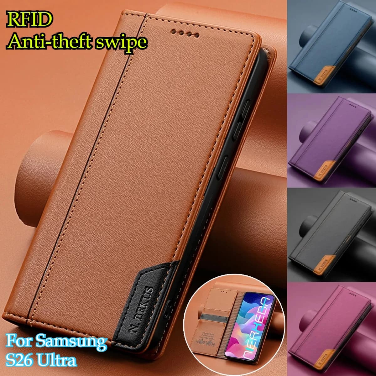 RFID Magnetic Clasp Leather Wallet Case for Samsung Galaxy S26 Ultra S25 Edge S24 S23 S22 S21 FE S20 + Note 20U A57 A37 A17