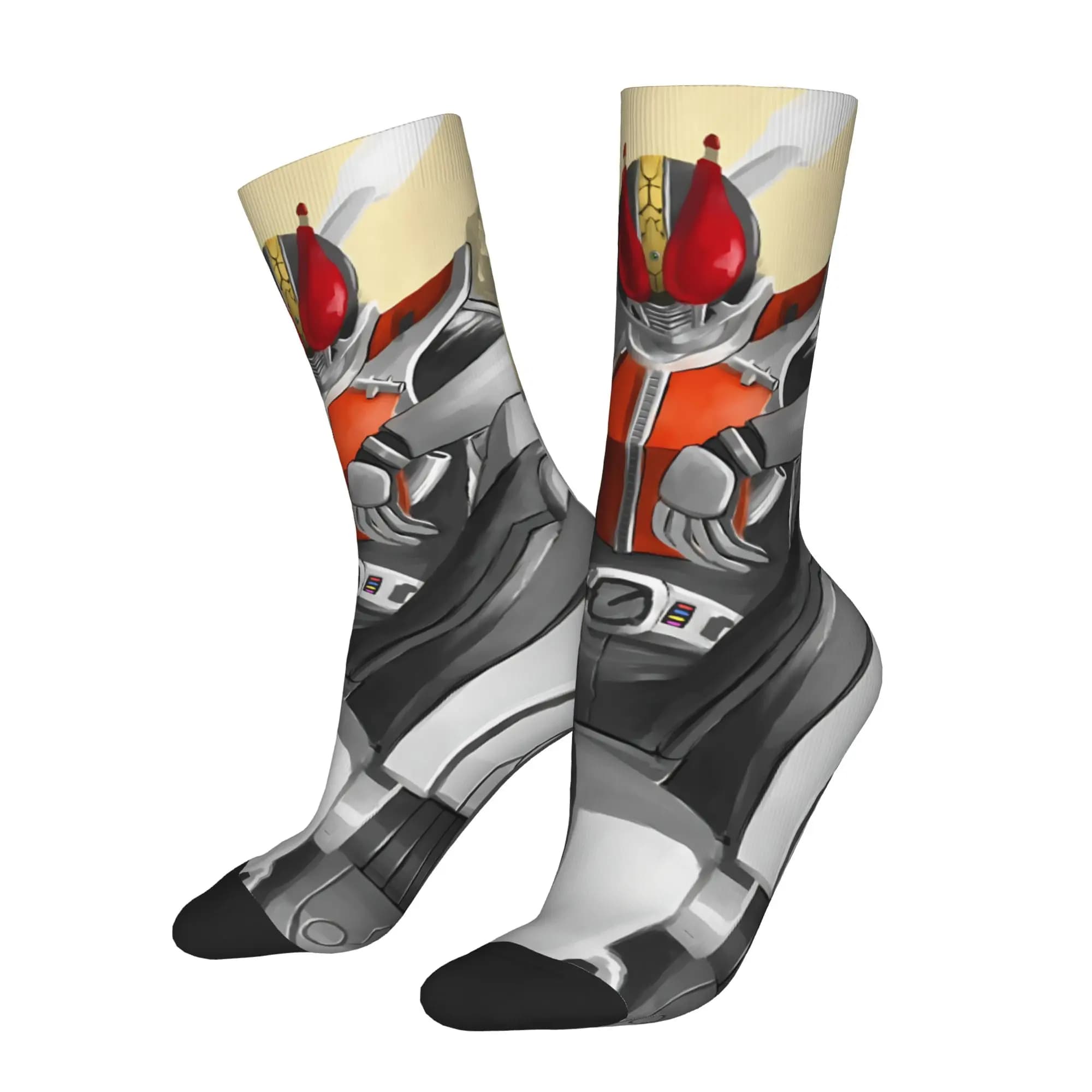 1 Pair Funny Crazy Sock for Men Den O Hip Hop Harajuku Kamen Rider Happy Seamless Pattern Printed Sock Casual Gift
