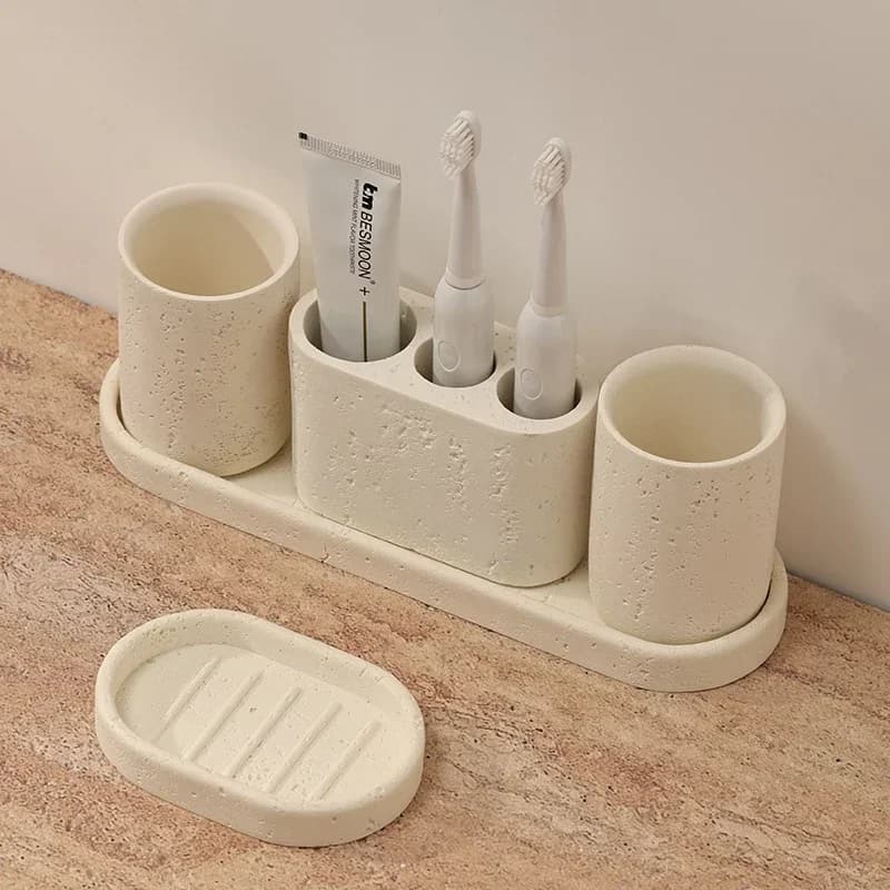 European style sand stone washing set Luxury cholutory cup Electric toothbrush tray for lotion Bottle for aromatherapy
