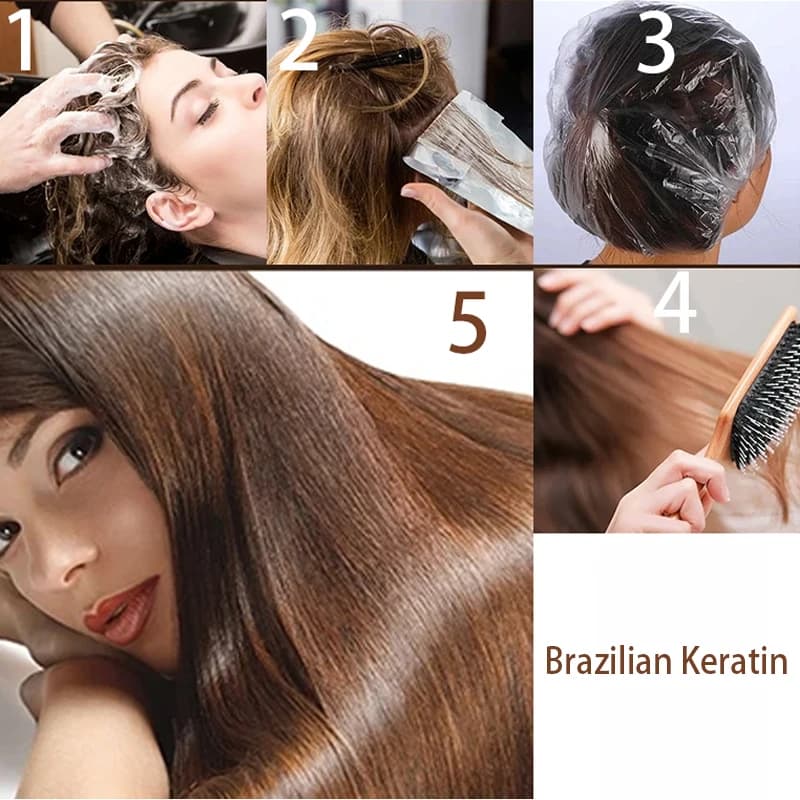 Trattamento Riparatore e Lisciante con Cheratina Brasiliana 5% 8% Pura, Shampoo Purificante per Capelli