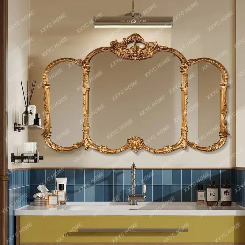 X40 High End Fashion Art French Retro Wall-mounted Bathroom Mirror Vanity Mirror Desktop Tri-fold Mirror Special-shaped