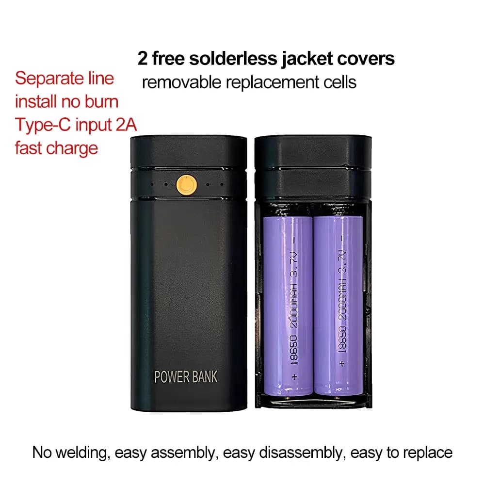 5V 2A Portable Charger Kit for 2*18650, Power Bank Fai-da-Te Quick Charging - Power Bank Case, Charging Box and Storage
