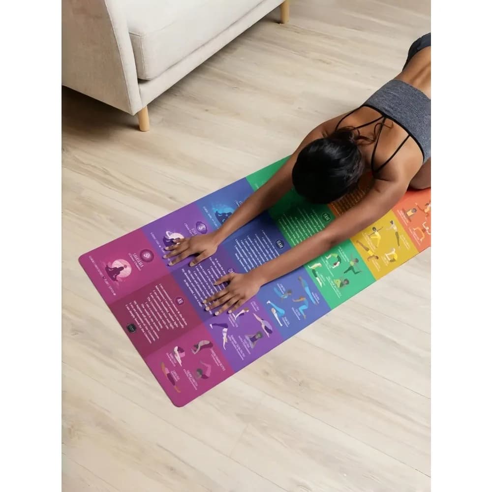 Yoga Carpet 7 Chakra Rainbow, Thickness, Anti-slip, Silica Gel, for Home Fitness | For beginners with illustrations of poses | 24"*71" (60cm*180cm) | Suitable for Yoga/Pilates/Meditation/Exercises stretching | Includes pose guide and Sanskrit | High Density pillow here