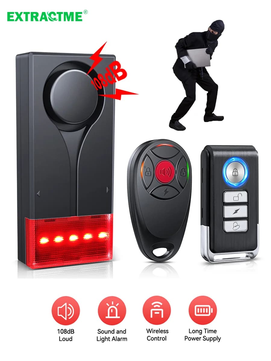 Extractme 108dB Allarme antifurto Allarme a vibrazione wireless con telecomando Allarme per porte e finestre Sistema di sicurezza per allarme navi