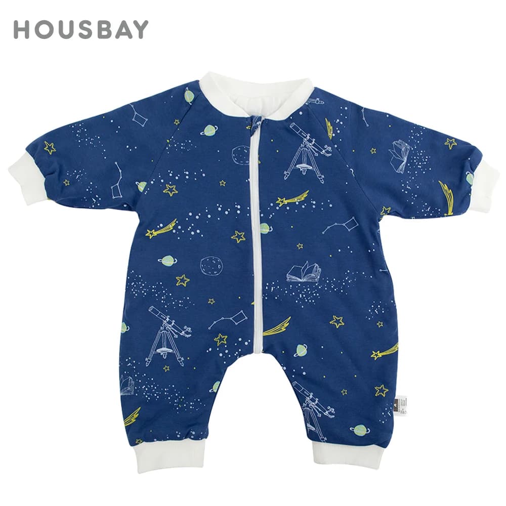 Children's shackle 0-3 years Navy Blue Printed space Children's night garments Children's suits 3-way zippered baby bed