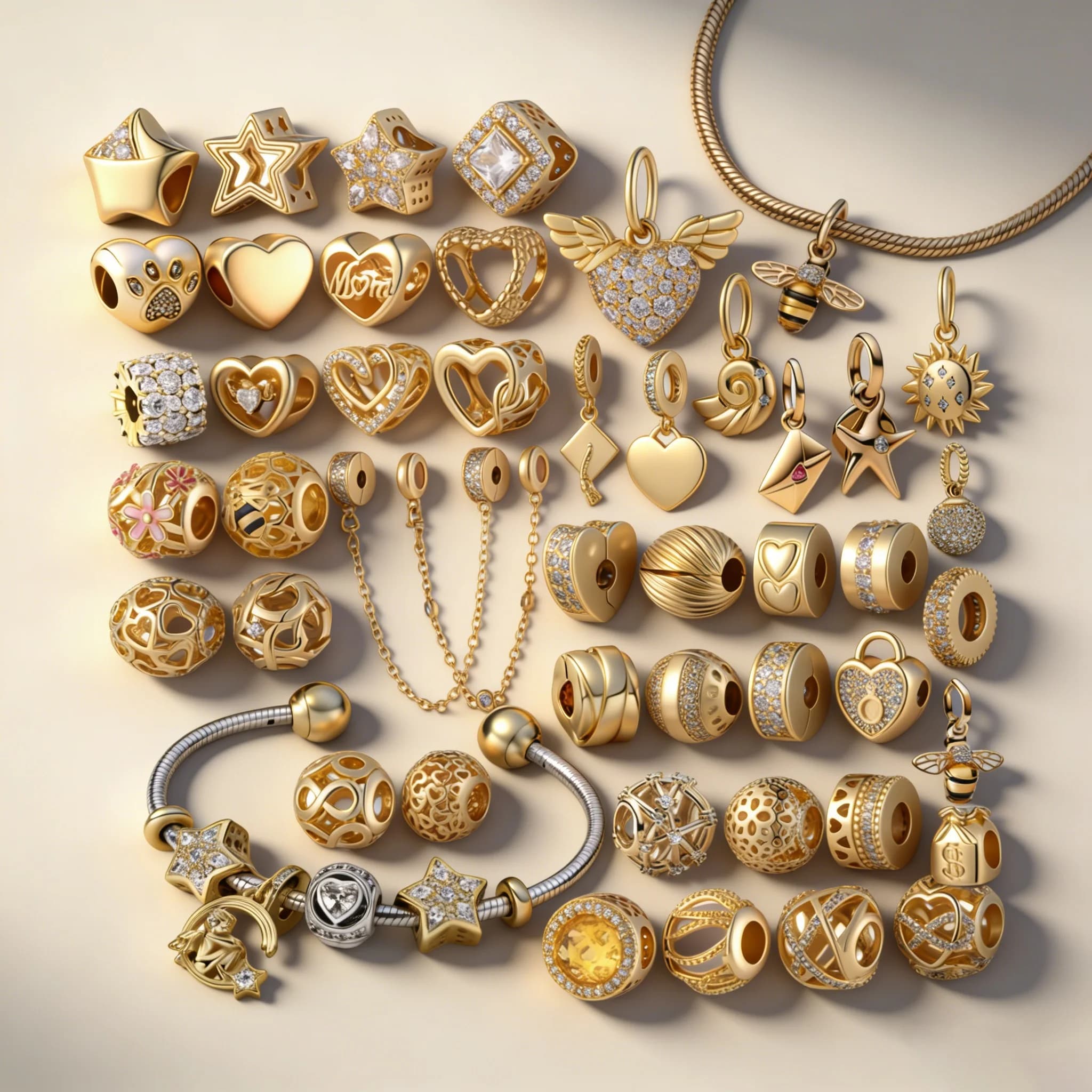 Ciondolo a forma di cuore con stella dorata scintillante, compatibile con bracciali e collane originali in argento, per creare gioielli fai da te, regalo per donna.