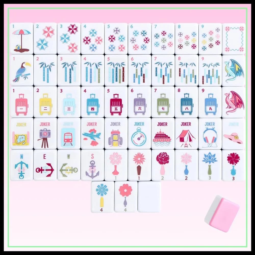 Set Mahjong Americano Rosa da 160 Pezzi con Borsa per il Trasporto e Accessori, Tessere da 1,2 Pollici