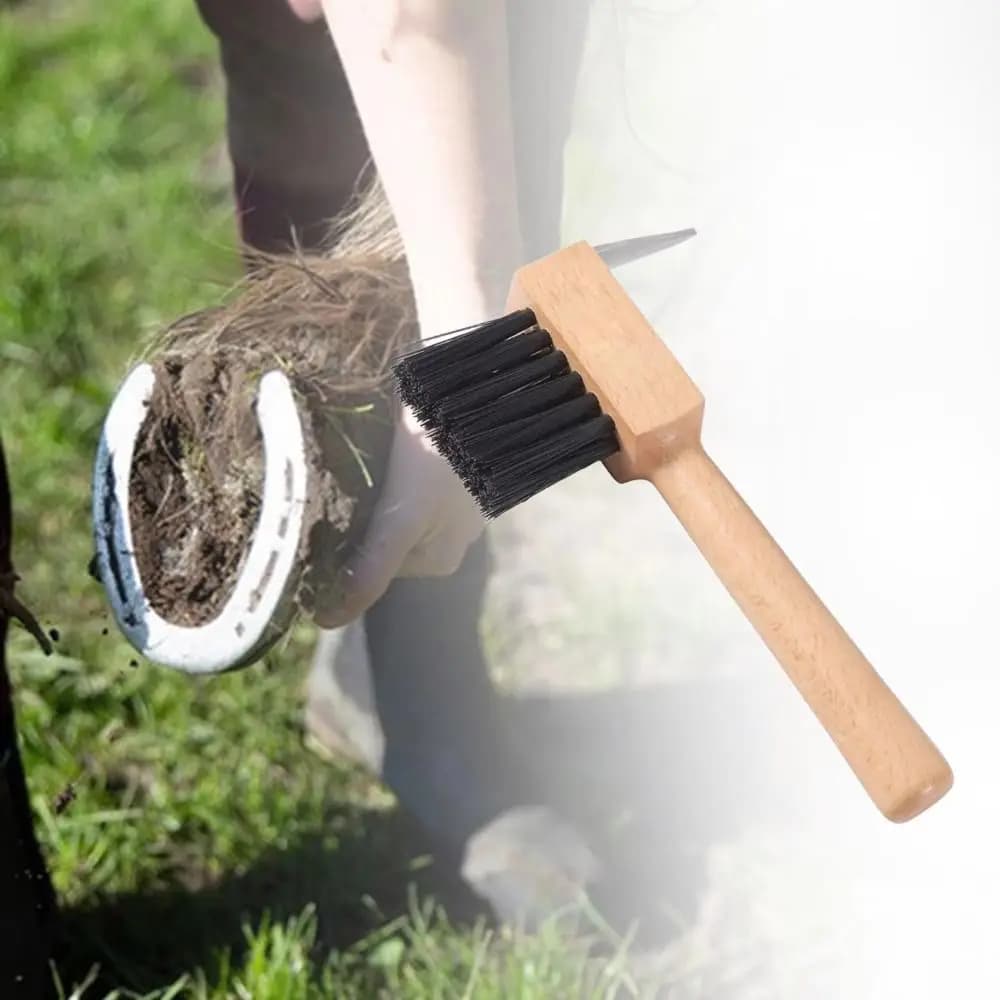 Manico in legno Pick per zoccoli per cavalli Spazzola per toelettatura Spazzola per pulizia zoccoli per piedi Spazzola per rifilatura Strumenti agricoli Pick per toelettatura per cavalli
