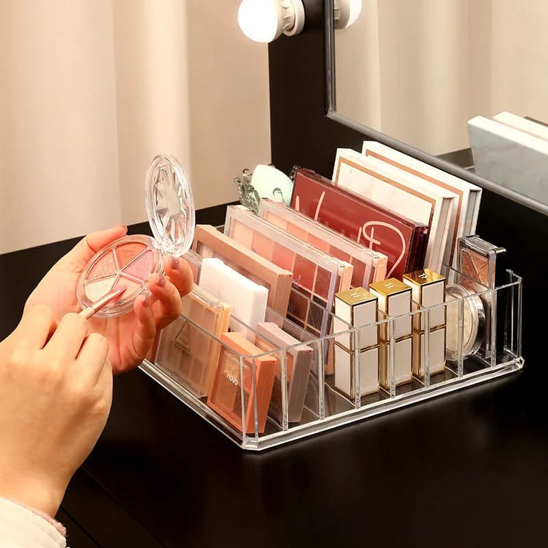 8 Grids Clear Makeup Storage Box With Removable Dividers Desktop Cosmetic Organizer for Eyeshadow Palettes Powder Lipsticks