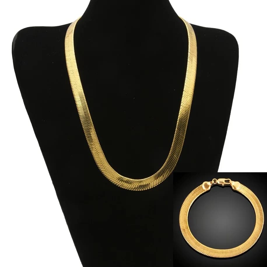 Set di 2 pezzi: collana e bracciale) set di collana e bracciale a spina di pesce piatta placcata in oro