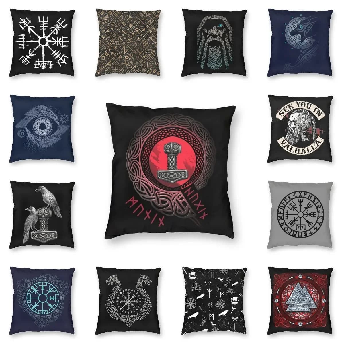 Viking rune Thor Mjolnir fodere per cuscini divano decorativo per la casa Norse Valhalla Odin fodera per cuscino quadrato 45x45