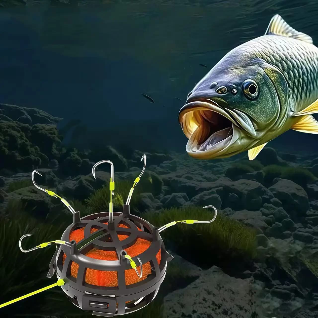 Amo da pesca per lancio dall'alto, set da pesca europeo, amo esplosivo flip-flop, esca quadrata Water Monster, canna da lancio, canna da rock fishing