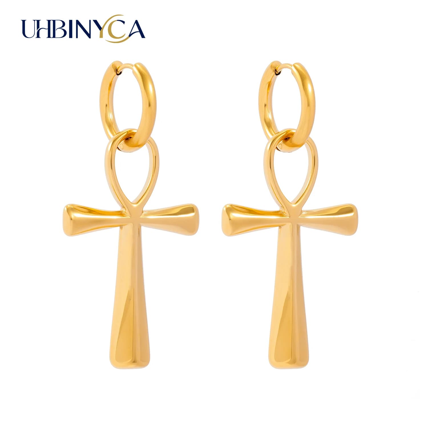 Orecchini Pendenti a Croce con Ciondolo Rimovibile, in Acciaio Inossidabile Placcato Oro 18K, Ipoallergenici, Accessori da Festa per Donne