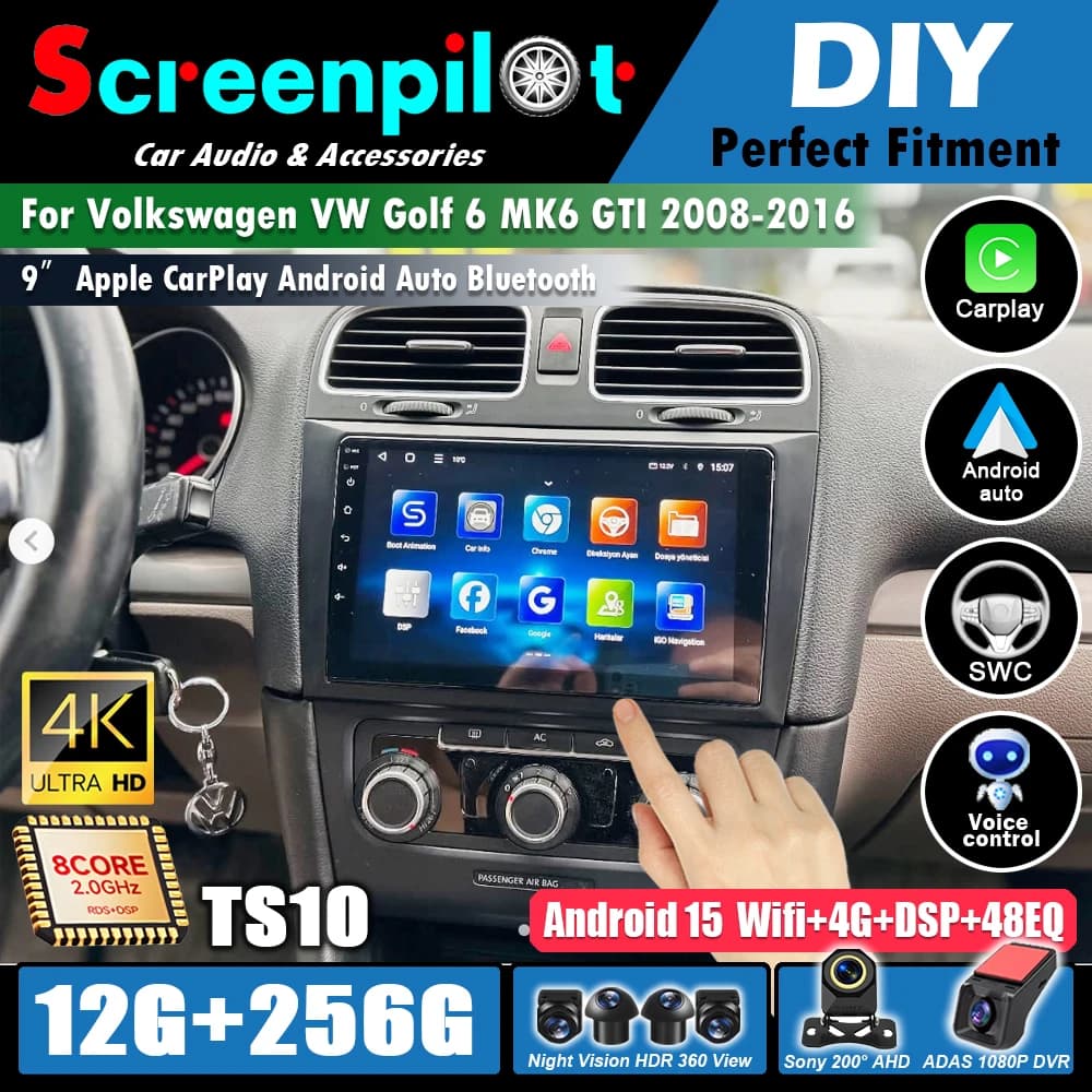 Android 16Car Radio For Volkswagen VW Golf 6 MK6 GTI 2008-2016 Wireless GPS Navigation Carplay WiFi Auto Radio Multimedia DSP