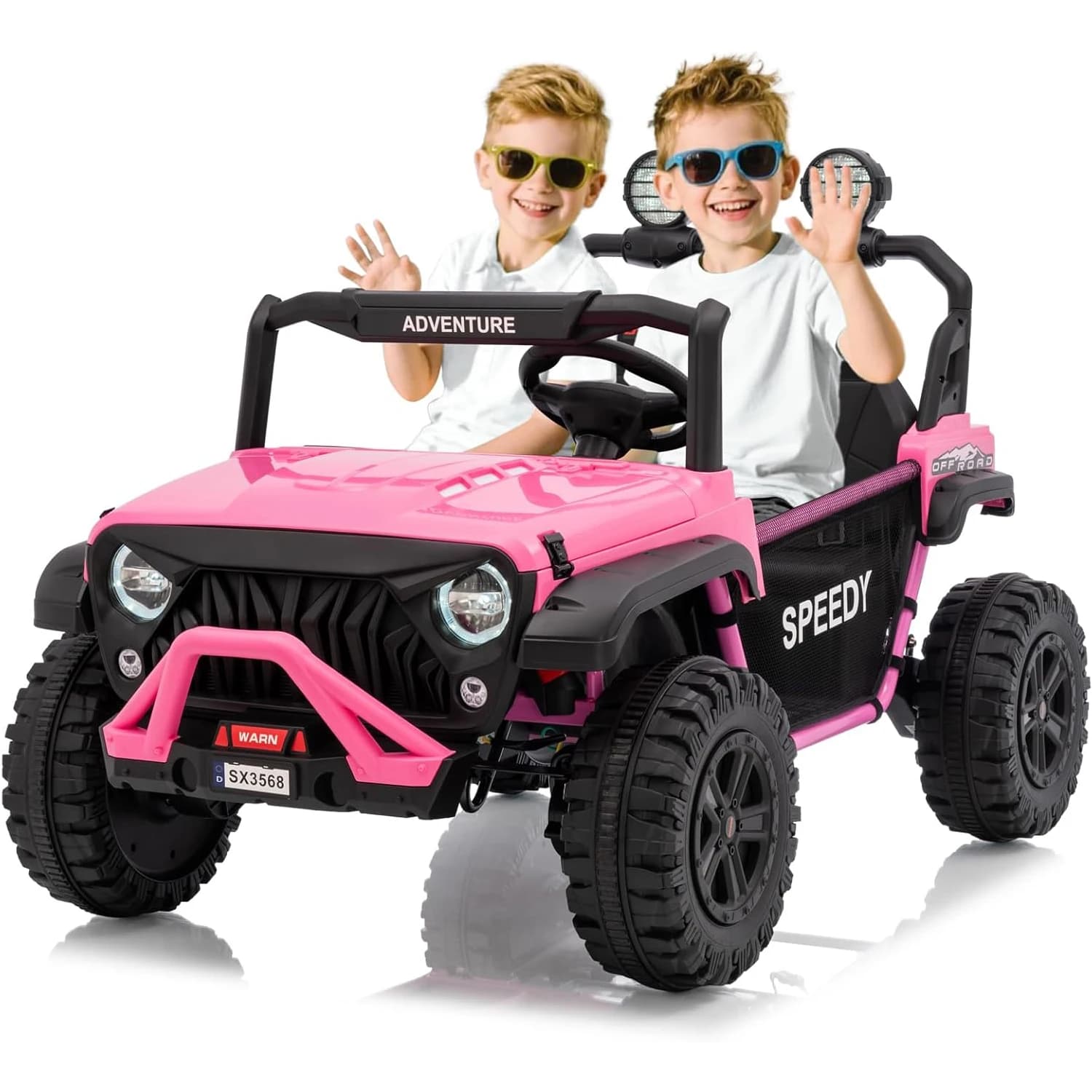 Auto da giro su camion 24V con telecomando Giro a 2 posti su giocattolo per bambini Veicoli elettrici Luci a LED 3 velocità Musica Bluetooth