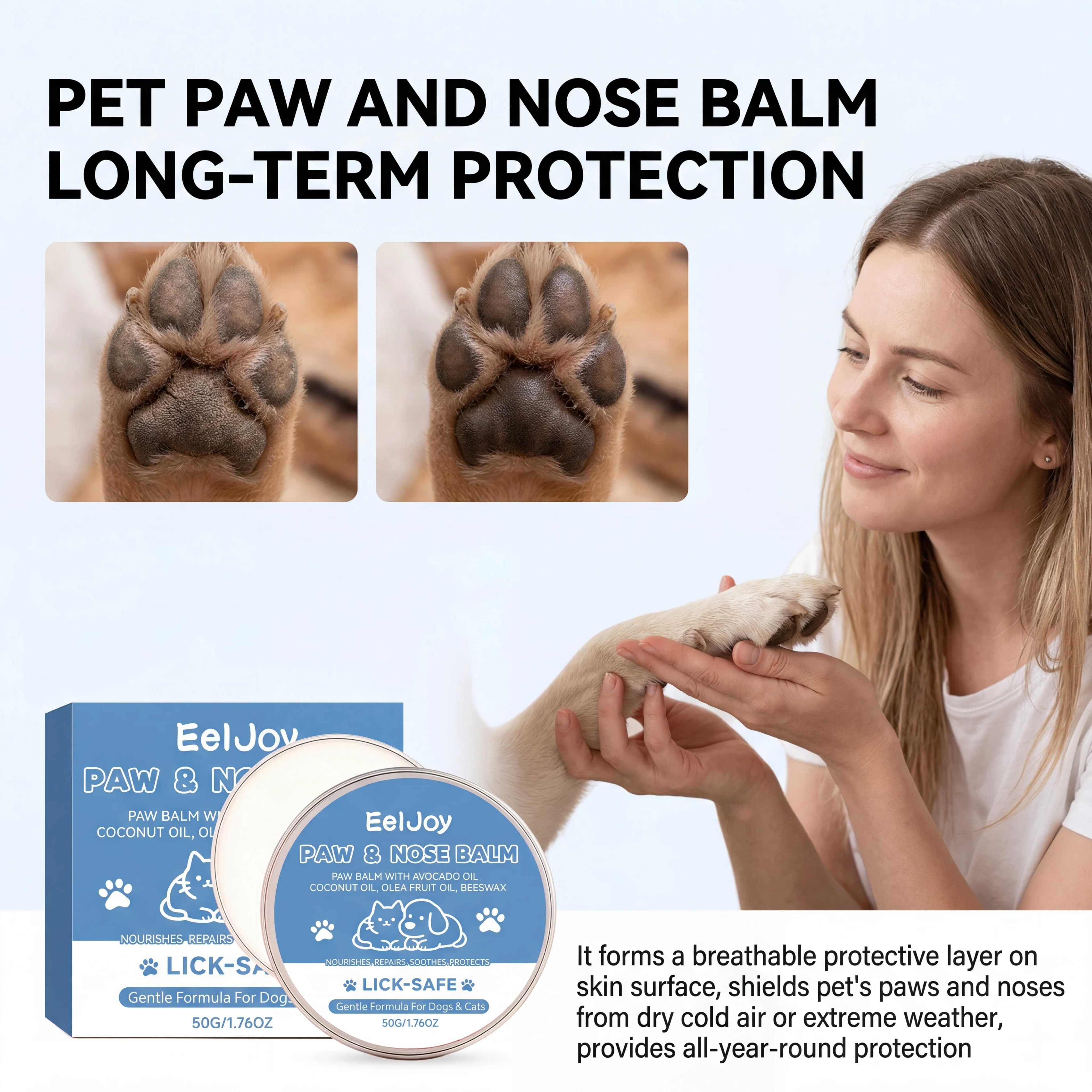 Balsamo Delicato per Zampe e Naso di Animali Domestici, Crema Idratante per Gatti e Cani, Protezione Professionale per Zampe, Formula Leccabile, Sollievo per Naso Secco
