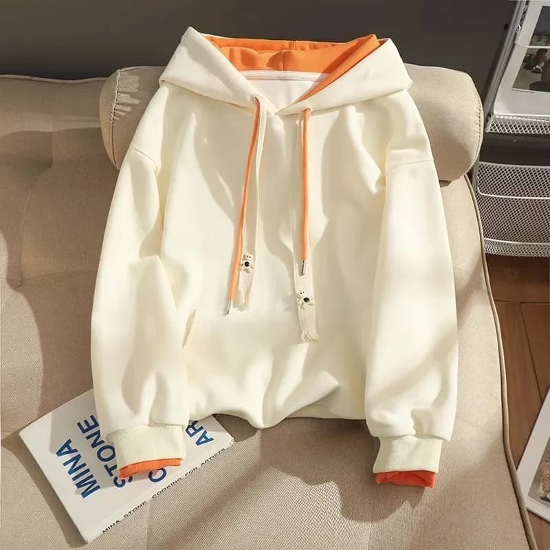 Splicing falso due sottili maglione con cappuccio da donna autunno e inverno 2024 nuova moda cappotto casual allentato pigro top allentato con cappuccio
