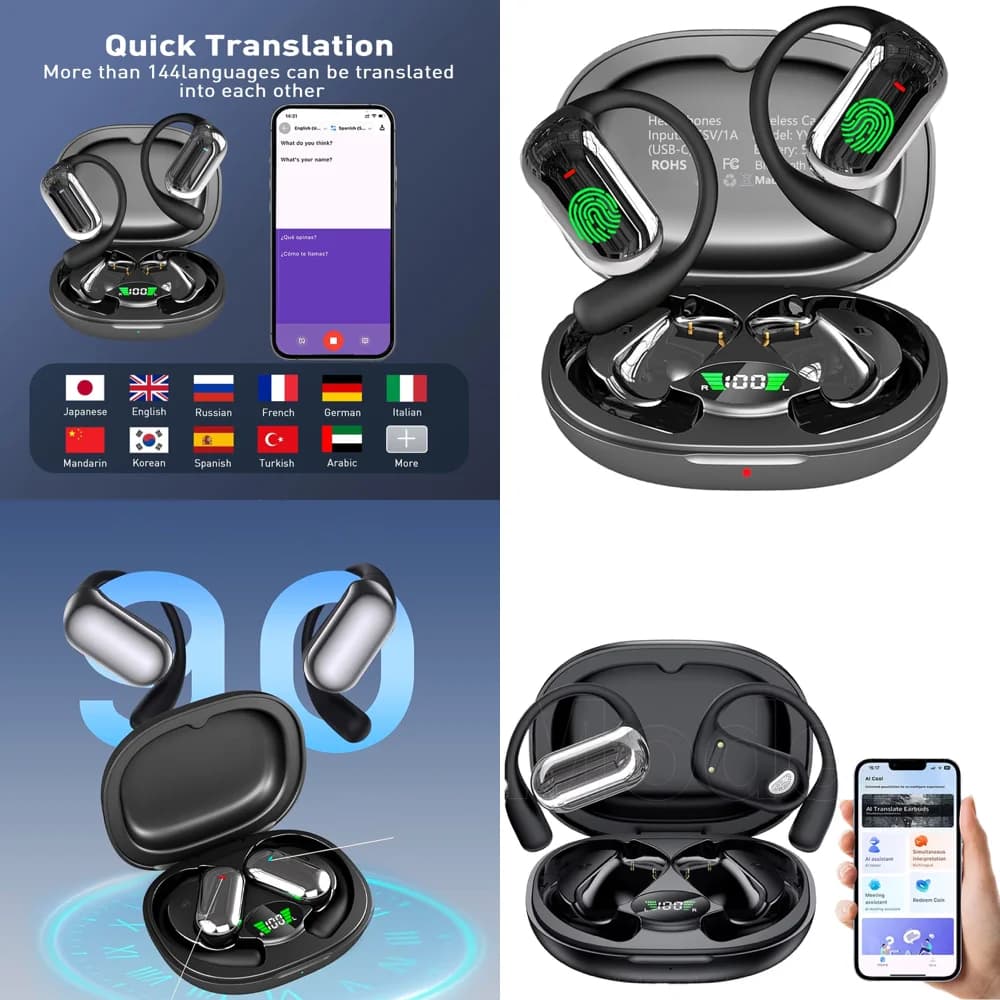 Hot-selling Trending Headphones Wireless BT 5.4 OWS Clear Calls Headphone with AI Language Translation Earbuds for Travel