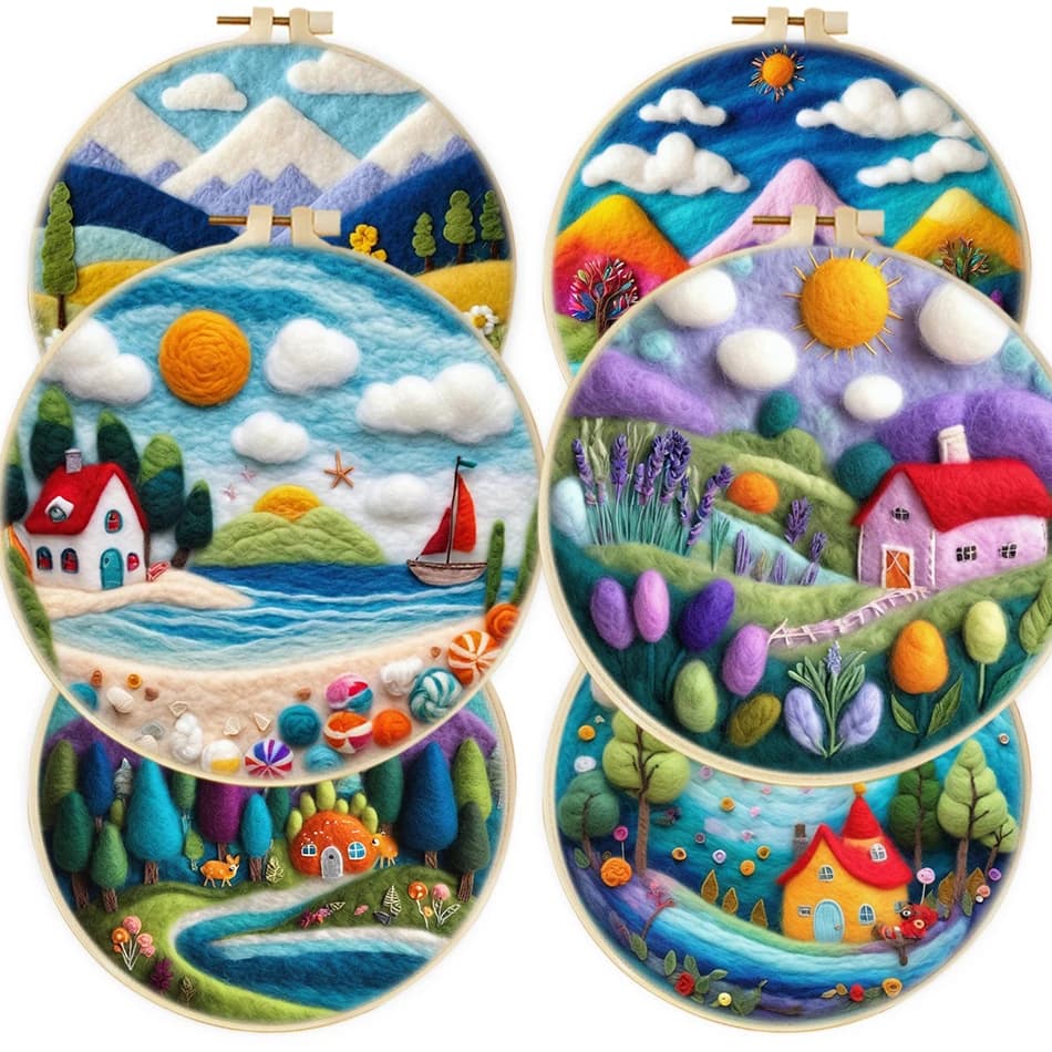 20x20 cm Cornice Fai Da Te Kit di Pittura di Lana Paesaggio FAI DA TE Ago di Lana Feltro Pittura Kit Fai Da Te Immagine Artigianale Artigianato Per La Mamma Regalo