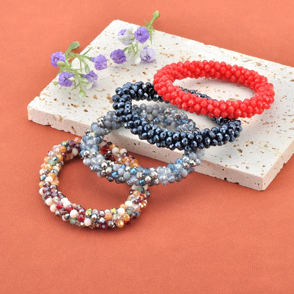 JeeMango Fashion Crystal Beads Elastic Bracelet Handmade Bracelet for Women Gifts Multicolor Bracelets Boho B25218 Jewelry