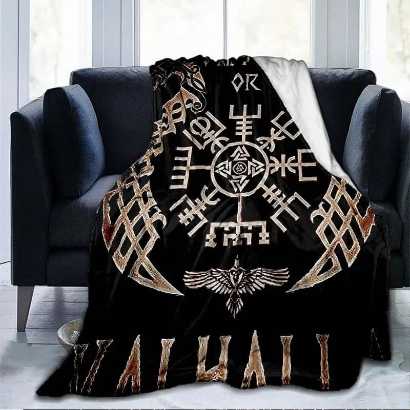 The Vikings Asce di rune norvegesi scandinave antiche Coperta morbida 3D Coperta calda in flanella leggera per divano divano camera da letto