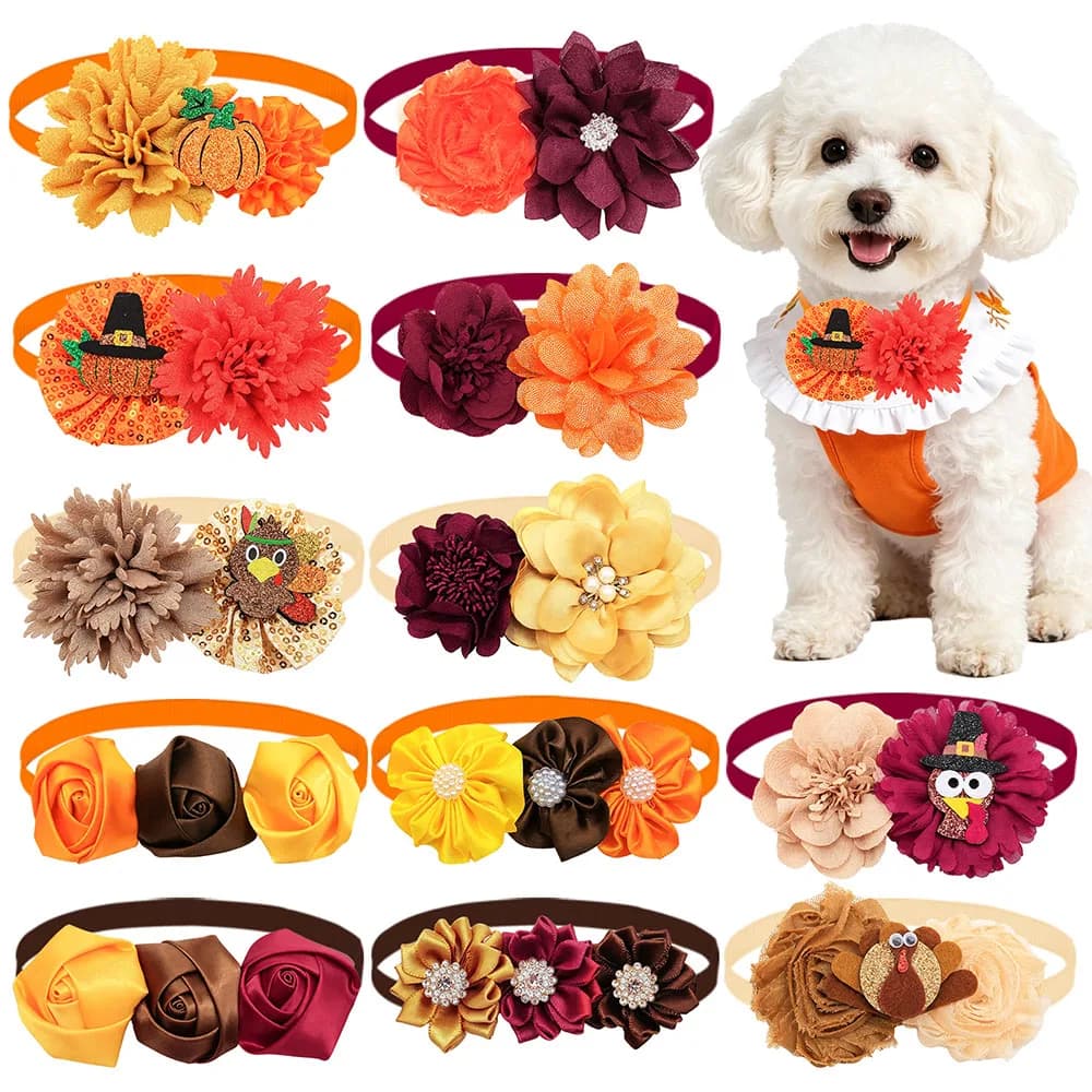 30/50PCS Autumn Dog Bowties Adjustable Thanksgiving Day Dog Bow Ties Pet Collars For Dogs and Cats Pet Grooming Accessories Bulk