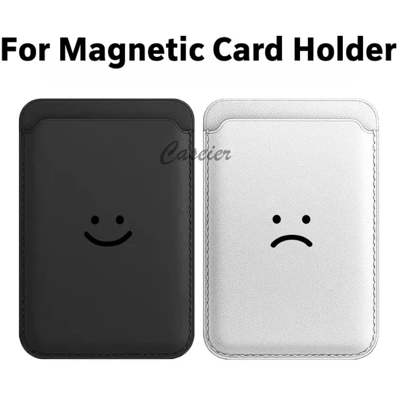 Portafoglio Magnetico in Pelle con Emoji 'Happy Disappointed' per iPhone 17 16 Pro Max e Samsung Galaxy S25 Ultra, Porta Carte, Accessori per Telefono