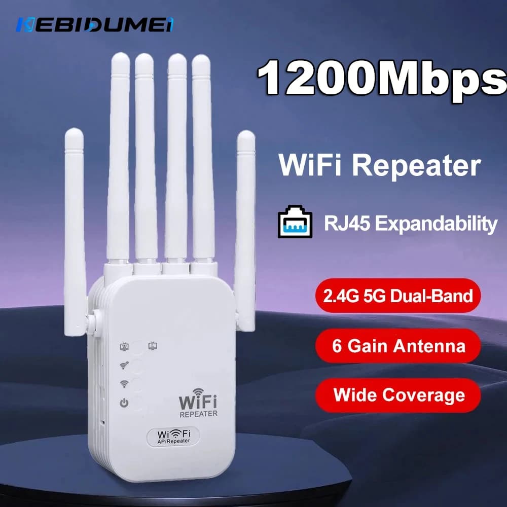 KEBIDUMEI 2.4/5G WiFi Dual Band 1200Mbps Repeater WiFi Amplifier Wireless Signal Range Extender Router Long Range Signal Booster