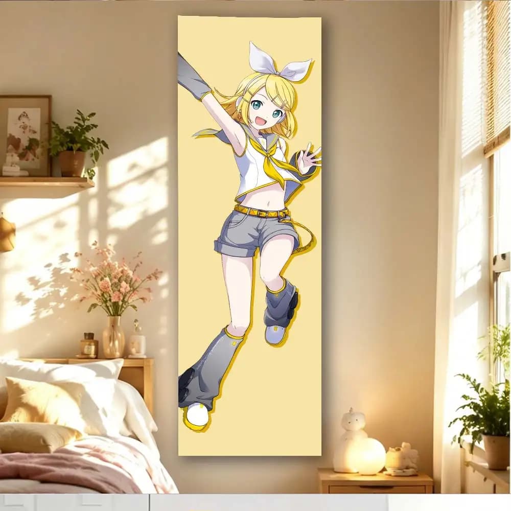 Kagamine Rin Vertical Long Tapestry Yellow Background Vocaloid Anime Wall Hanging