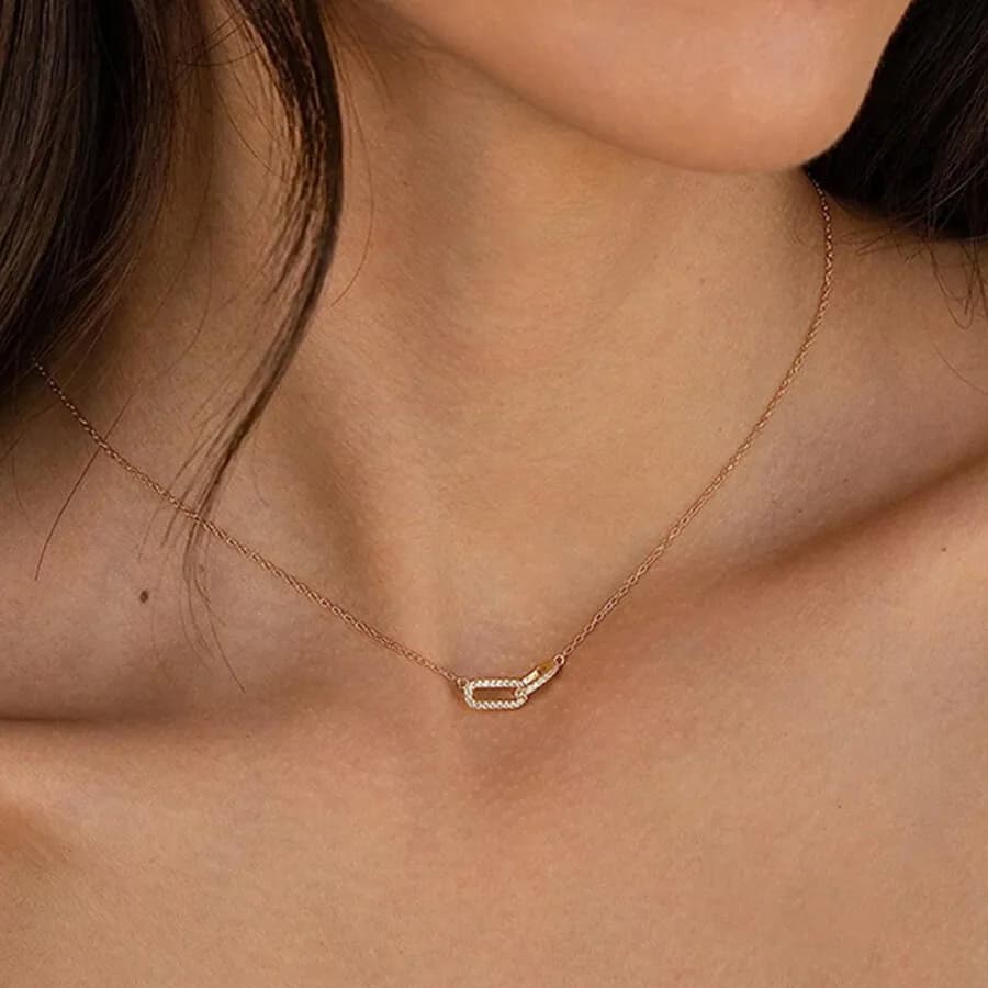 TUANZISP 1pc Gold-Tone Double Circle With Shiny Cubic Zirconia Design Women's Necklace, Fashionable & Personalized Gift For Dati