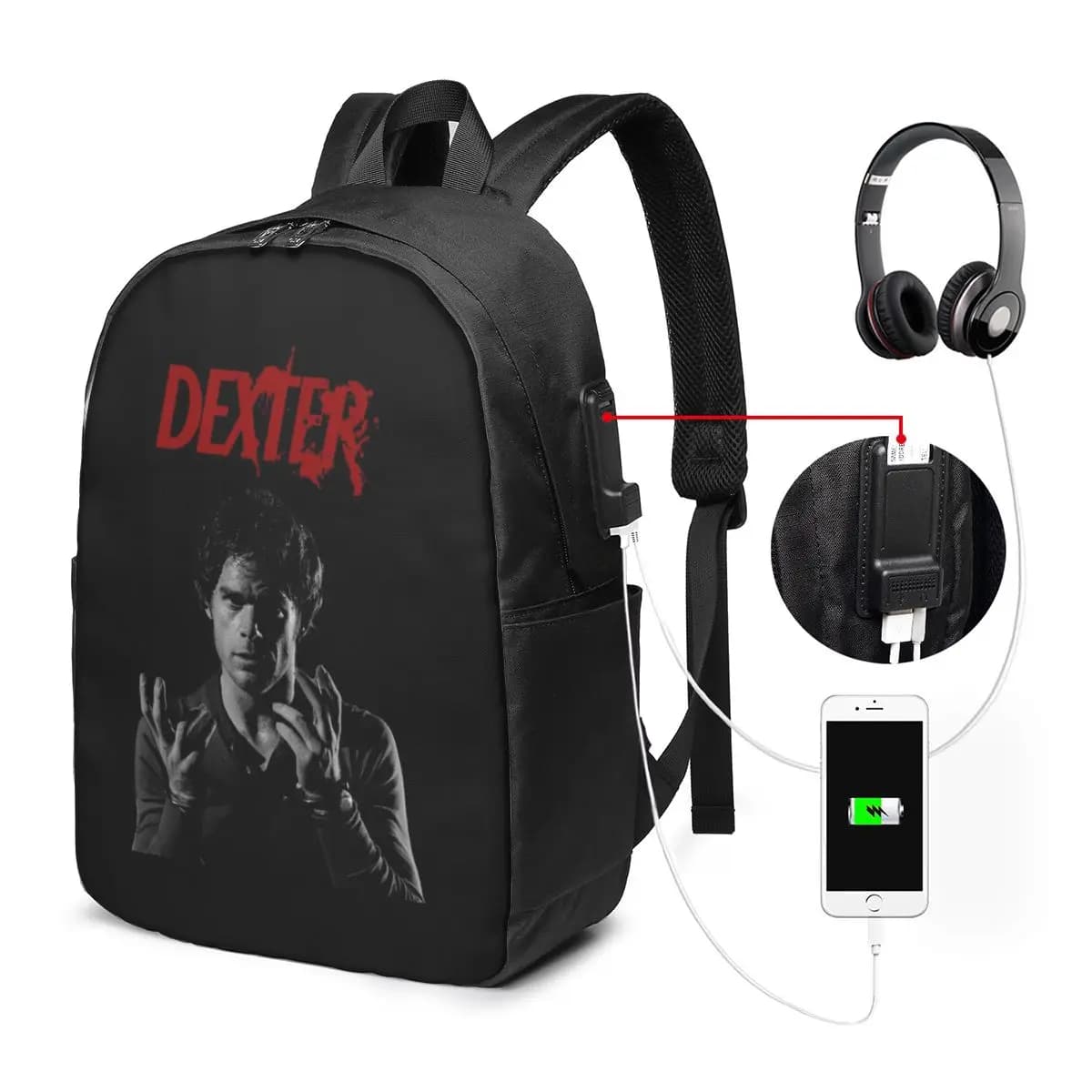 Zaino Movie Dexter Morgan, borsa da viaggio per notebook, borsa per computer, borsa da scuola per studenti universitari, borse a tracolla per laptop per uomo e donna